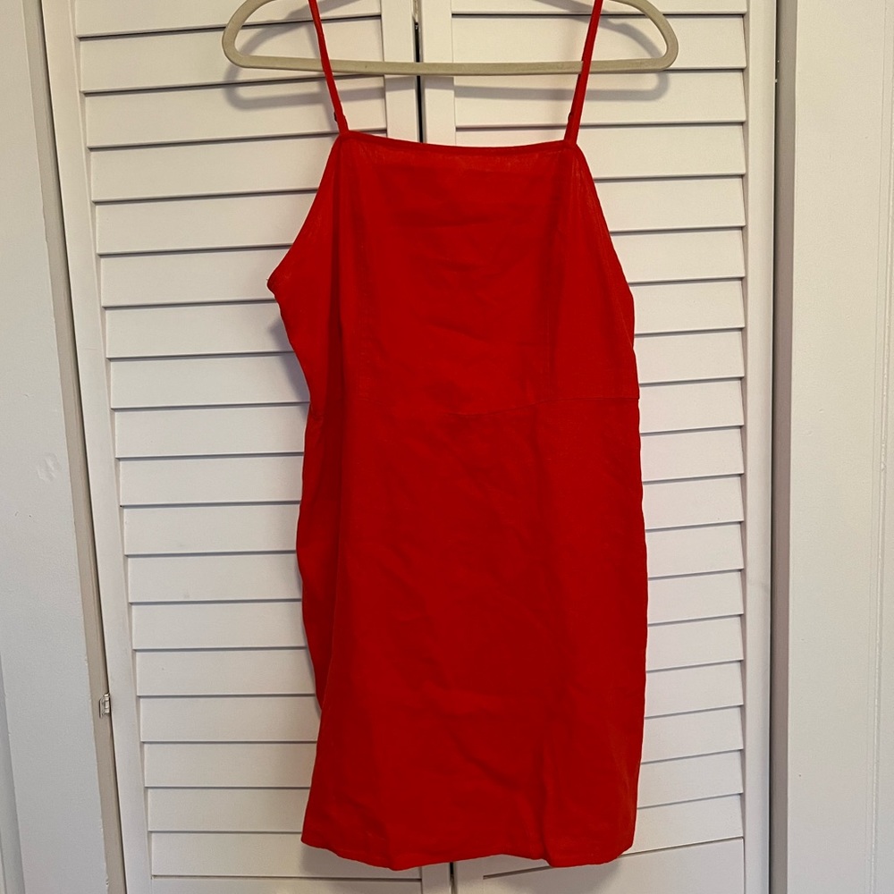 Red linen mini dress simple chic! BP